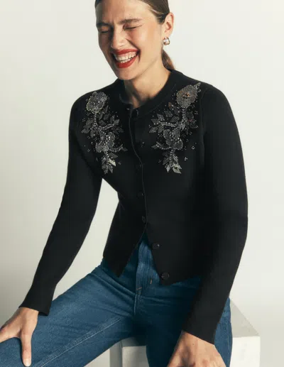Boden Women's Embellished Knitted Jacket In Black | Size 6