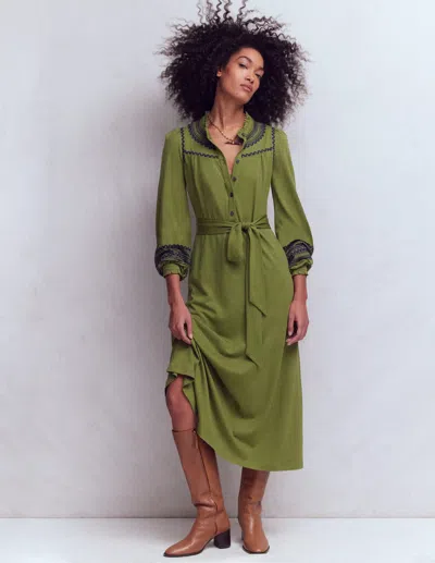 Boden Women's Embroidered Jersey Shirt Dress In Green | Size 20/22