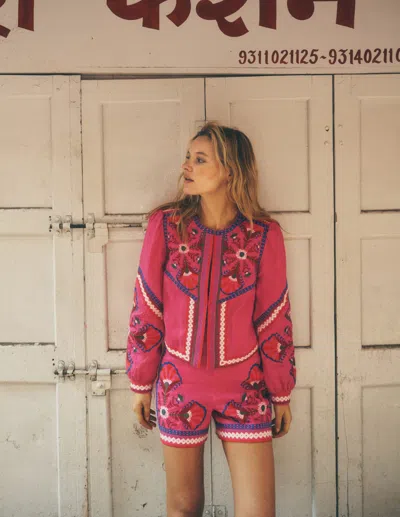 Boden Women's Embroidered Linen Jacket | Size 20/22 In Pink