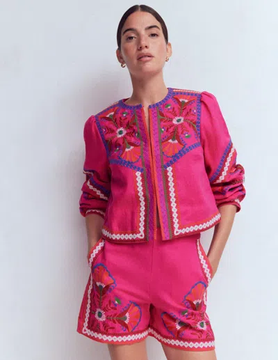 Boden Women's Embroidered Linen Shorts In Pink | Size 20/22