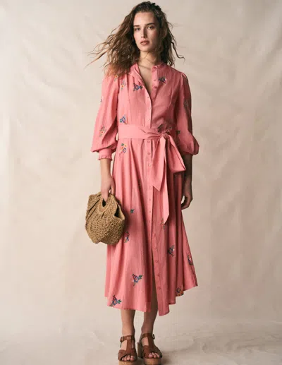 Boden Women's Embroidered Shirt Dress In Pink | Size 20/22 In Pattern