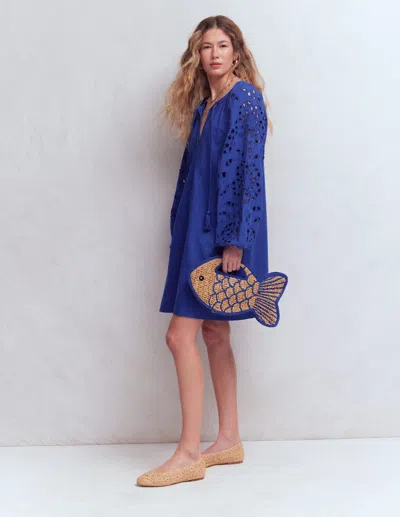 Boden Women's Embroidered Sleeve Kaftan Dress In Blue | Size 22