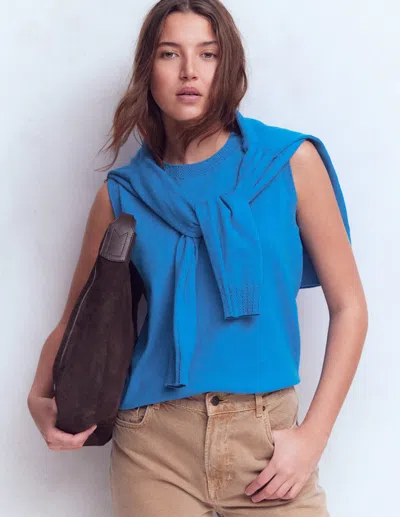 Boden Women's Emilia Cotton Crew Neck Tank In Blue | Size Large