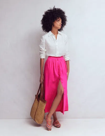 Boden Women's Emma Linen Maxi Skirt In Pink | Size 22 In White