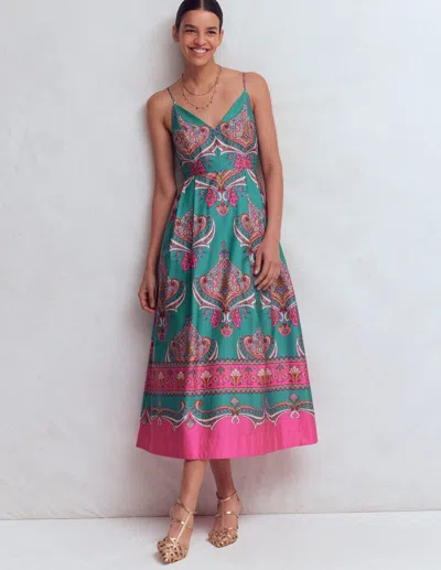 Boden Women's Empire Poplin Occasion Dress In Green | Size 20/22 In Multi