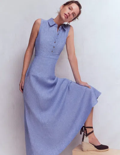 Boden Women's Erma Drop Waist Linen Dress In Blue | Size 20