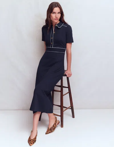 Boden Women's Etta Piping Trim Ponte Dress In Blue | Size 20