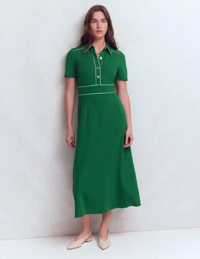 Boden Women's Etta Piping Trim Ponte Dress In Green | Size 14