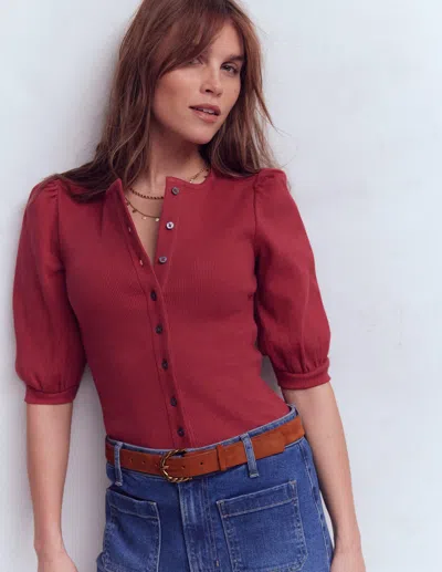 Boden Women's Evie Ribbed Puff Sleeve Top In Red | Size 20/22 In Burgundy