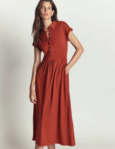 Boden Fae Jersey-hemdblusenkleid-braun In Orange | Grösse 48 In Brown