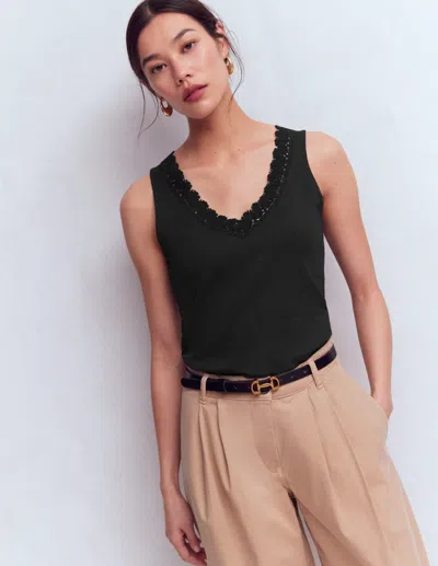 Boden Women's Flora Lace Trim Supersoft Vest In Black | Size 20/22