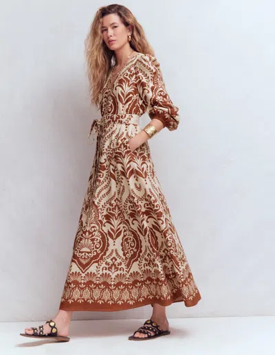 Boden Women's Florence Linen Blend Dress In Brown | Size 20/22