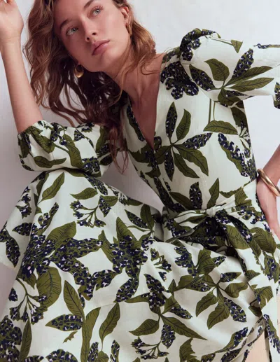 Boden Women's Florence Linen Blend Dress In Green | Size 22