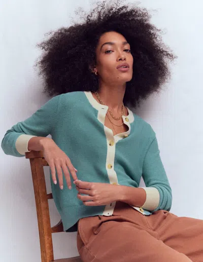 Boden Women's Grace Colour Block Cardigan In Blue | Size Large