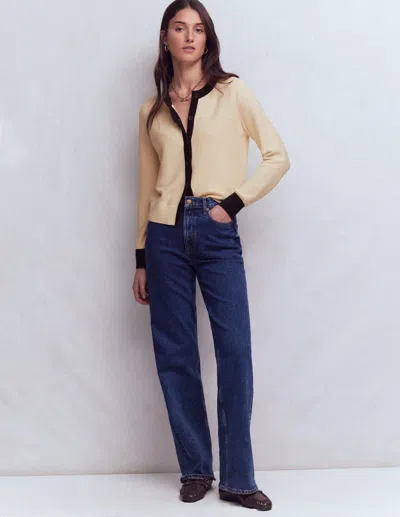 Boden Women's Grace Colour Block Cardigan In White | Size Medium In Neutral