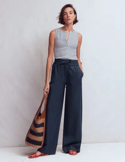 Boden Women's Greenwich Tie Waist Trousers In Blue | Size 22