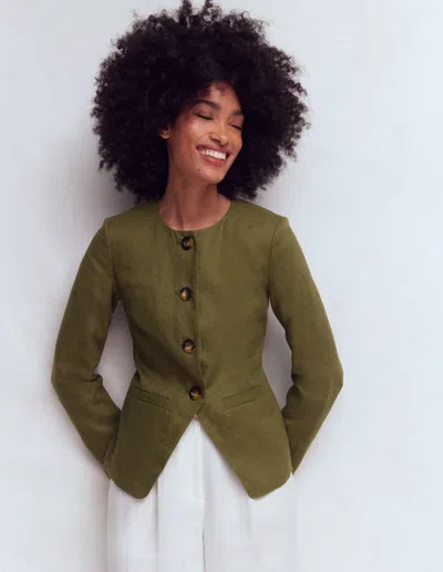 Boden Women's Hampstead Linen Blazer In Green | Size 20