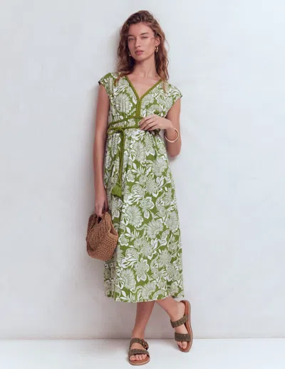 Boden Women's Heidi Ruched Rope Jersey Dress In Green | Size 22
