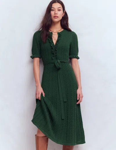 Boden Women's Henley Frill Knitted Dress In Green | Size 22