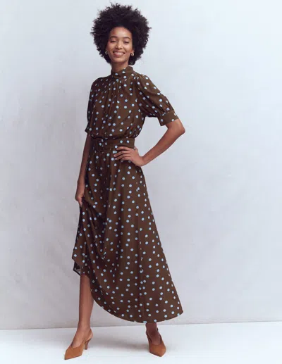 Boden Women's High Neck Belted Dress In Brown | Size 2