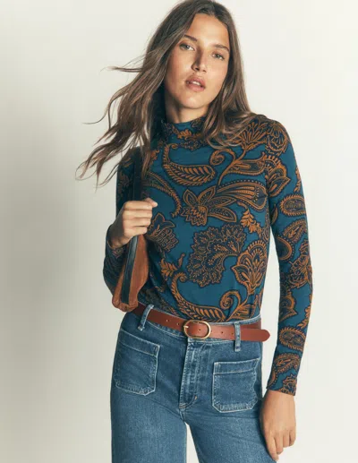 Boden Women's High Neck Jersey Top In Blue | Size 4