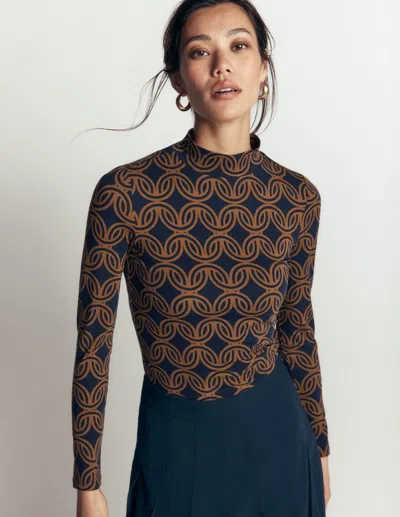 Boden Women's High Neck Jersey Top In Blue | Size 4 In Multi
