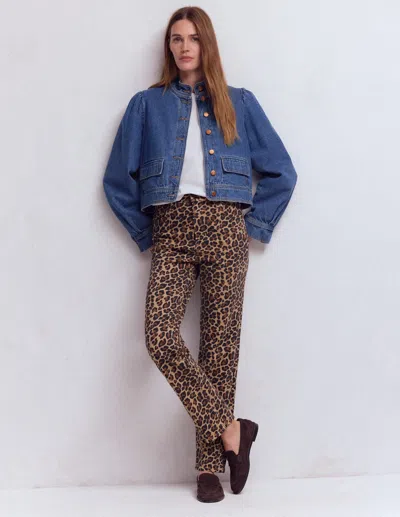 Boden Women's High Rise Straight Jeans In Brown | Size 34 In Animal Print