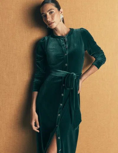 Boden Women's Honor Column Velvet Midi Dress In Green | Size 4