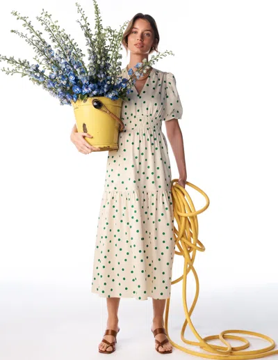 Boden Irene Polka Dot Print Midi Dress In White