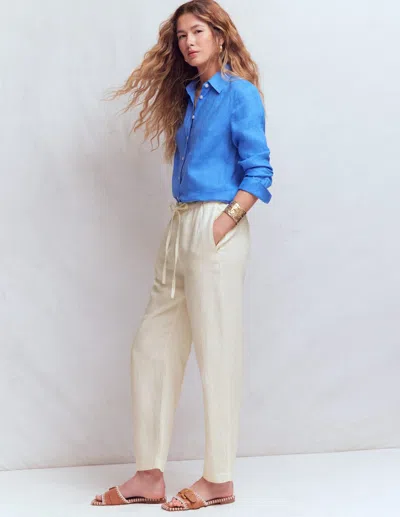 Boden Women's Islington Linen Crop Trousers In White | Size 20 In Neutral