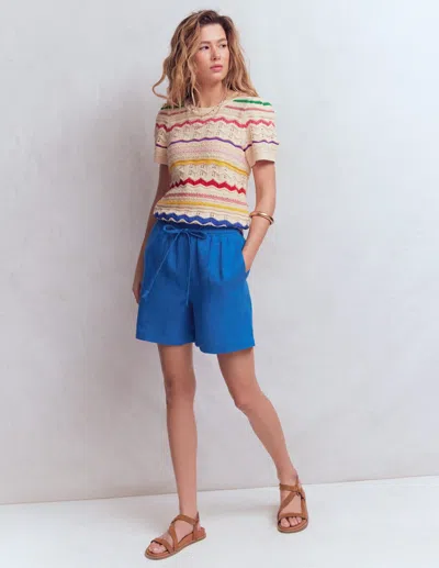 Boden Women's Islington Linen Shorts In Blue | Size 20