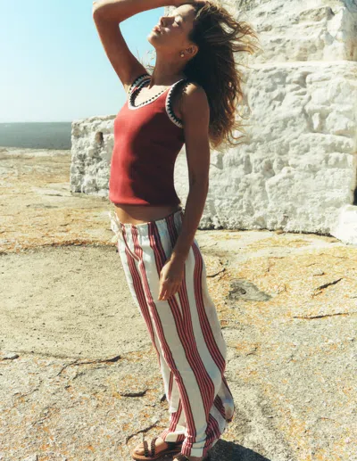 Boden Women's Islington Linen Trousers In Pink | Size 18 In Burgundy