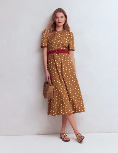 Boden Women's Ivy Cotton Midi Dress In Brown | Size 22 In Multi