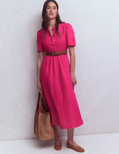 Boden Women's Ivy Linen Midi Dress In Pink | Size 14