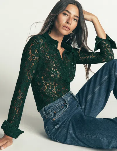 Boden Women's Jersey Lace Shirt In Green | Size 4