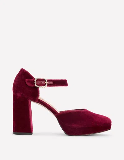 Boden Women's Jewelled Buckle Platform Heels In Red | Size 36 In Burgundy