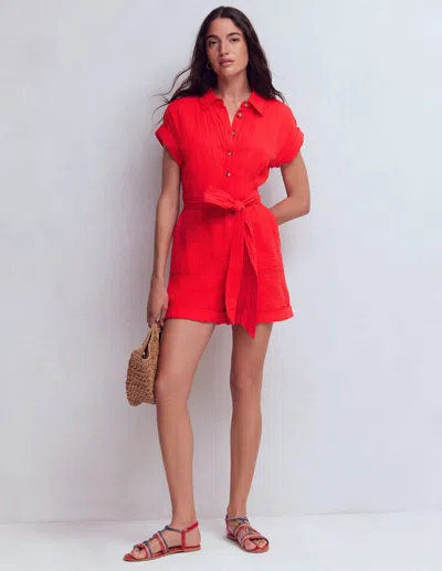 Boden Women's Kay Double Cloth Playsuit In Red | Size 20