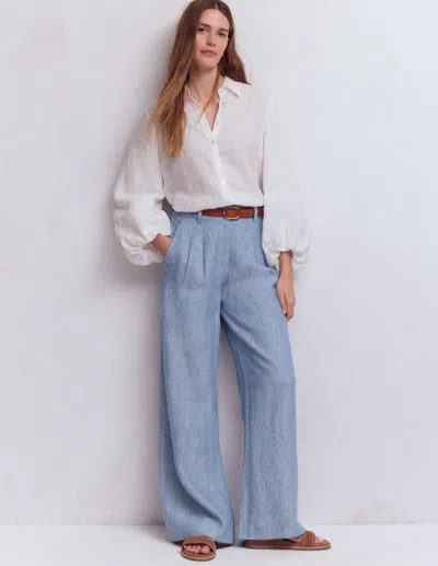 Boden Women's Kensington Linen Pants In Blue | Size 20/22