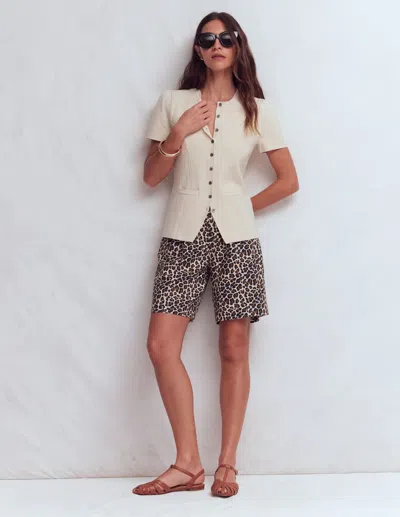 Boden Women's Kensington Linen Shorts In Natural | Size 22 In Animal Print