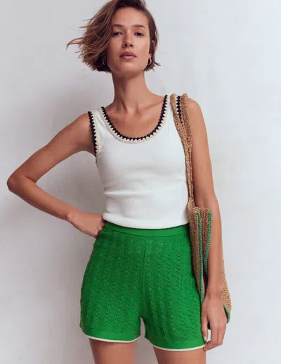 Boden Women's Knitted Pointelle Shorts In Green | Size 22