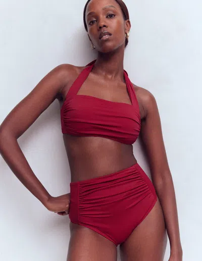 Boden Women's Kythira Ruched Bikini Top In Red | Size 14