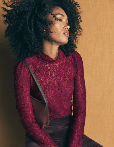 Boden Women's Lace Detail Top In Red | Size 4 In Burgundy