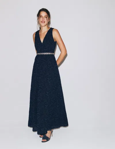 Boden Women's Lace Plunge Neck Panel Dress In Blue | Size 22