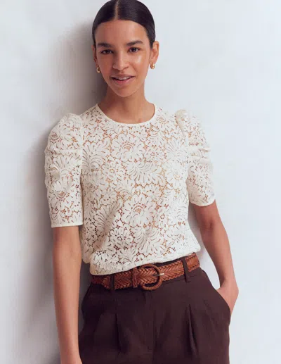 Boden Women's Lace T-shirt In White | Size 12