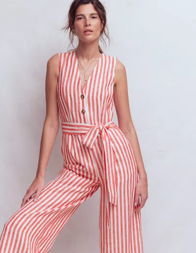 Boden Women's Laura V-neck Linen Jumpsuit In Red | Size 20/22
