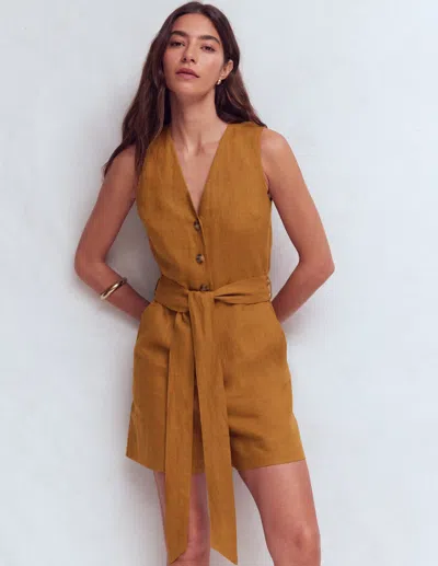 Boden Women's Laura V-neck Linen Playsuit In Brown | Size 20