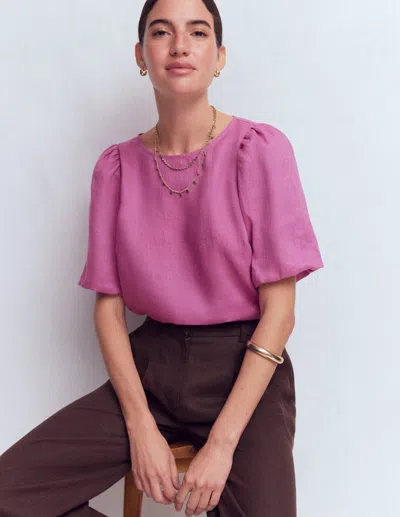 Boden Women's Linen Puff Sleeve Top In Purple | Size 22 In Pink