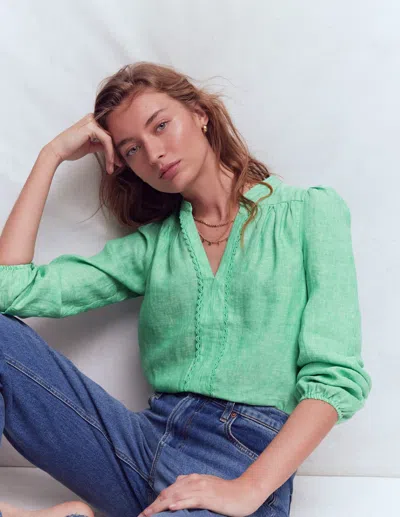 Boden Women's Linen Trim Insert Top In Green | Size 2