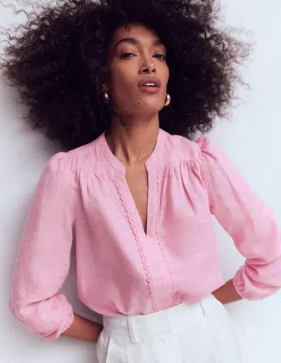 Boden Women's Linen Trim Insert Top In Pink | Size 20/22