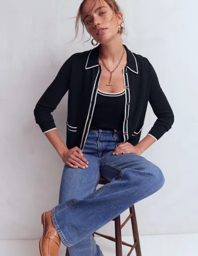 Boden Women's Liz Knitted Collared Cardigan In Blue | Size Large